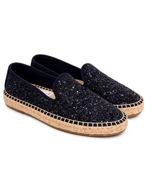 Alpargatus Navy Glitter Espadrille Flats Made in Spain Sparkle Slip on NWOT